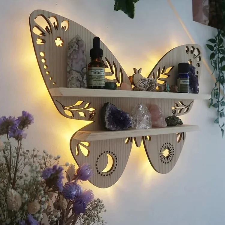 Olivenorma Light Wood Butterfly Shelves Crystal Shelf