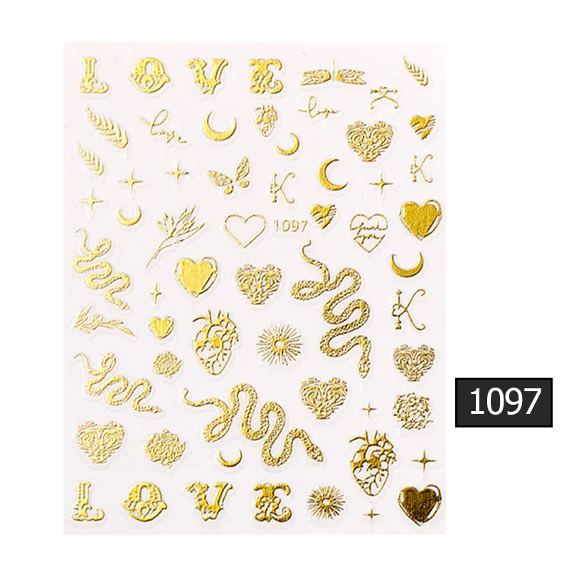 1 Sheet 3D Nail Sticker Gold Colorful Snake Rose Pattern Transfer Decals Sliders For Nails DIY Nail Art Decoration Manicures