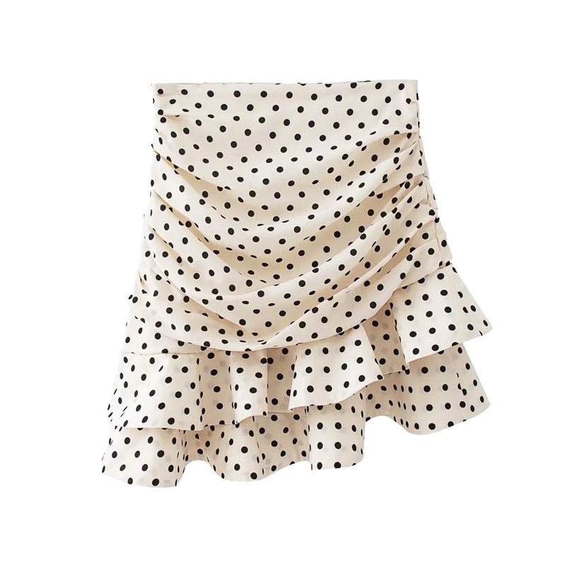 TRAF Women Chic Fashion Polka Dot Ruffled Asymmetric Mini Skirt Vintage High Waist Back Zipper Female Skirts Mujer