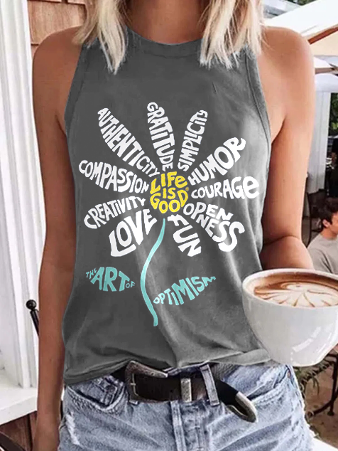Printed casual sleeveless T-shirt socialshop
