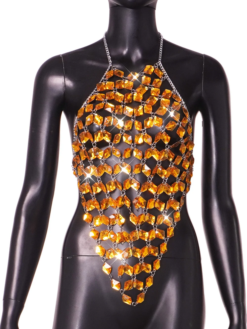 Uveng Uveng New Metal Acrylic Gem Sexy Backback Chain Women's Vest Y21377