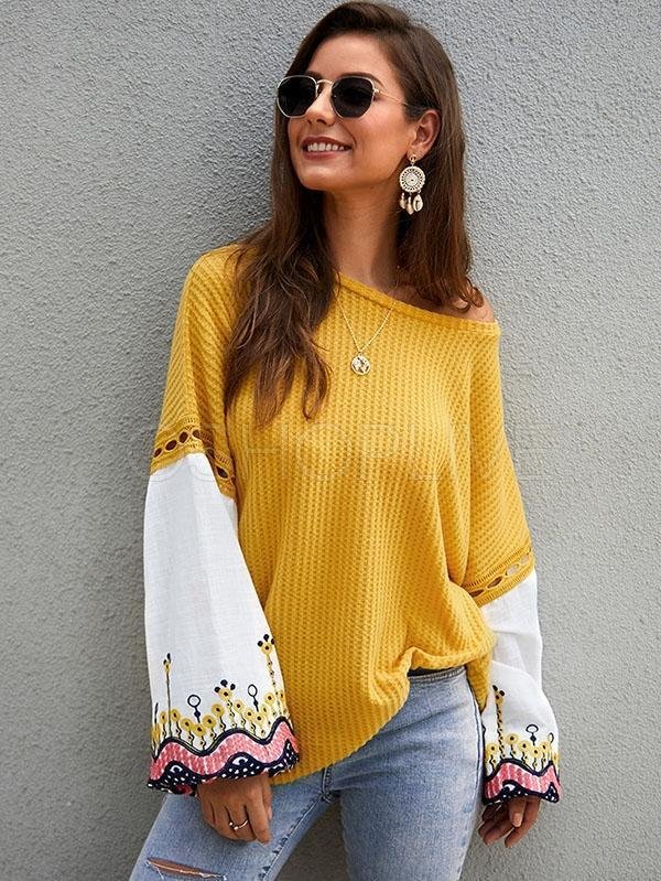 Loose Stitching Embroidered Sleeve Sweater