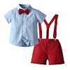 Baby Boy Gentleman Short Sleeve Bowtie Suspenders Shorts Sets