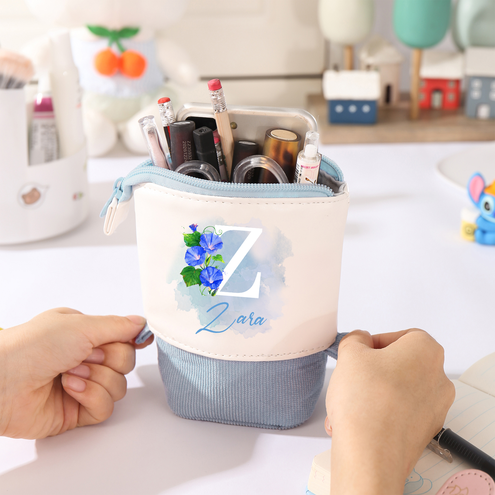 Personalised Pencil Case Custom Name & Letter & Birthday Flower Pen Pouch Back To School Gift for Kids-Jessemade AU