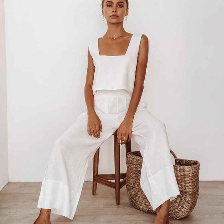 Simple Cotton And Linen Two-Piece Suit