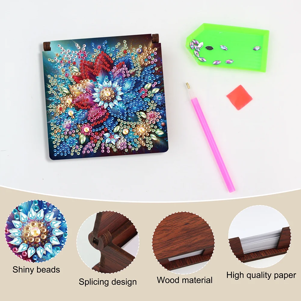 Wood Flower Diamond Painting Memo Pad Holder Mosaic Kit for Home Office