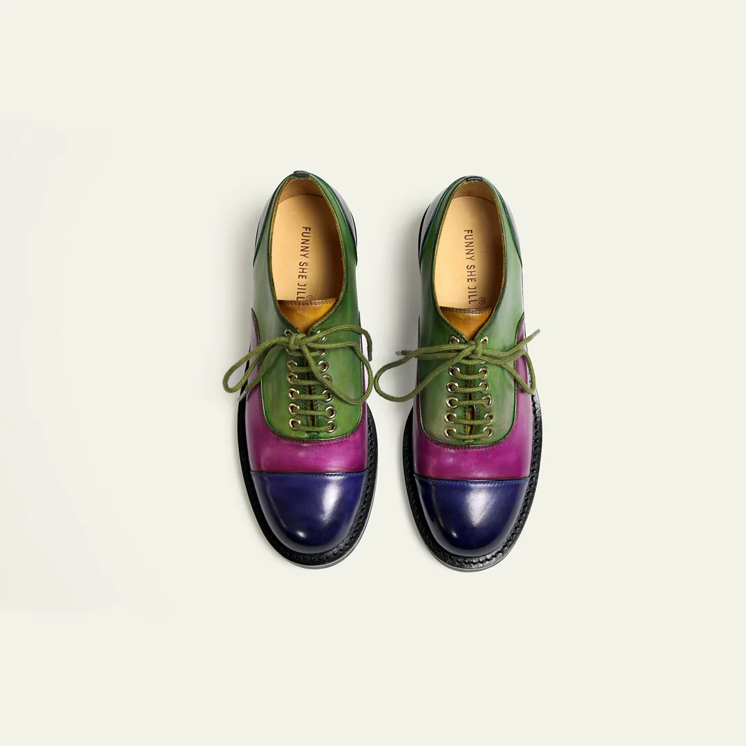 Multicolor Oxford Shoes Women Brogues Vintage Shoes