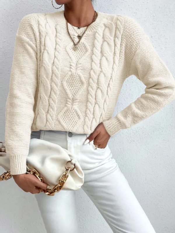 Nigikala Nigikala And Autumn Women's Fashion Round Collar Collar Knitted Sweater Thread Solid Color Top Lady