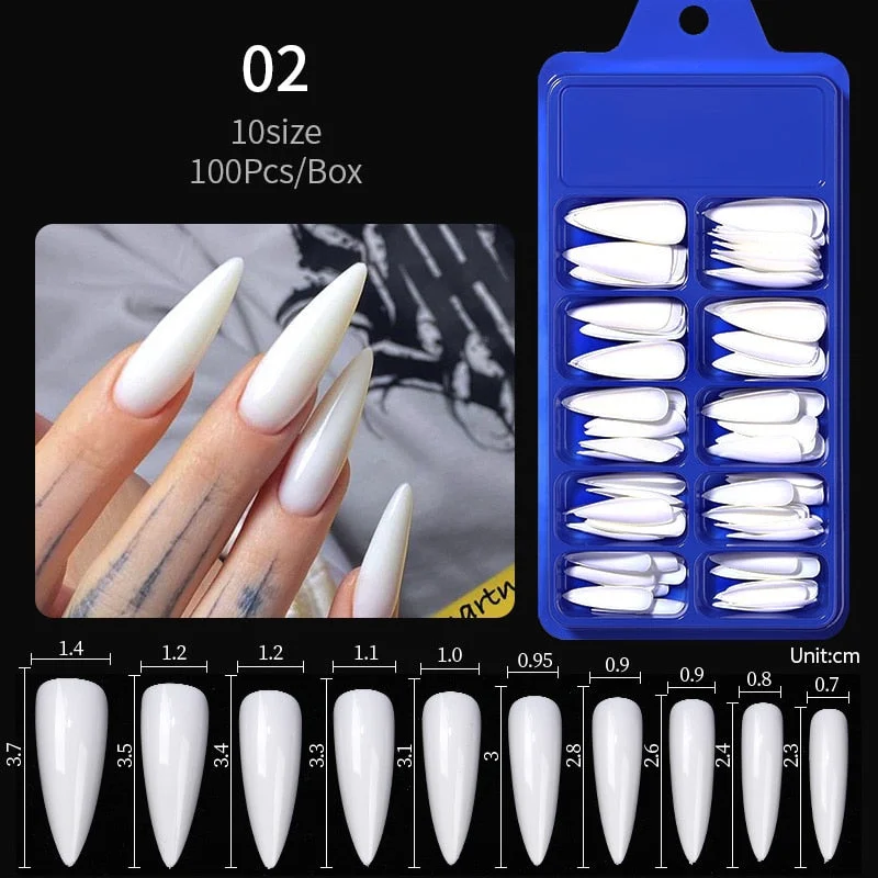 100Pcs Black White False Nail Tips Full Cover Acrylic Almond Coffin Candy Colorful Fake Nails Tip Manicure Extension Nail Tool-Nail Inspo