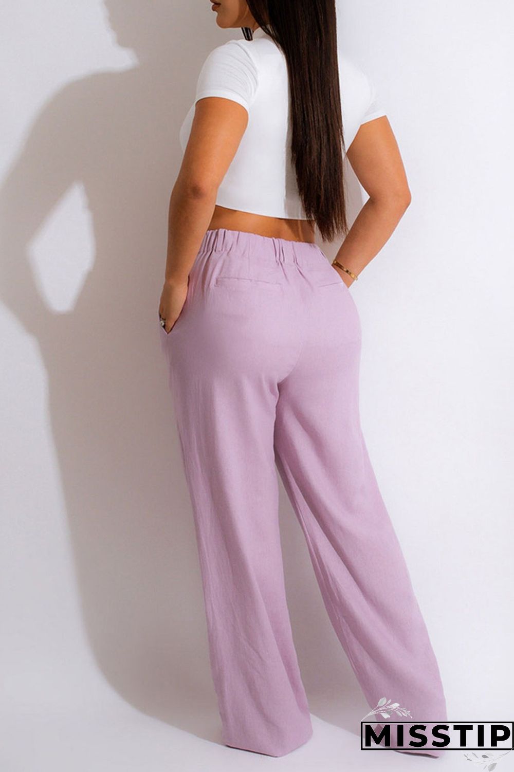Purple Casual Solid Patchwork High Waist Straight Solid Color Bottoms