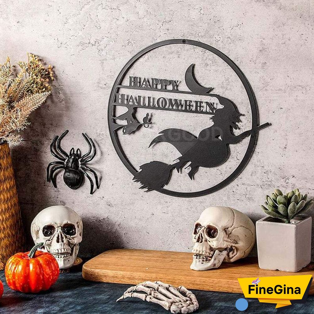 Moon Witch Metal Sign For Halloween Decoration