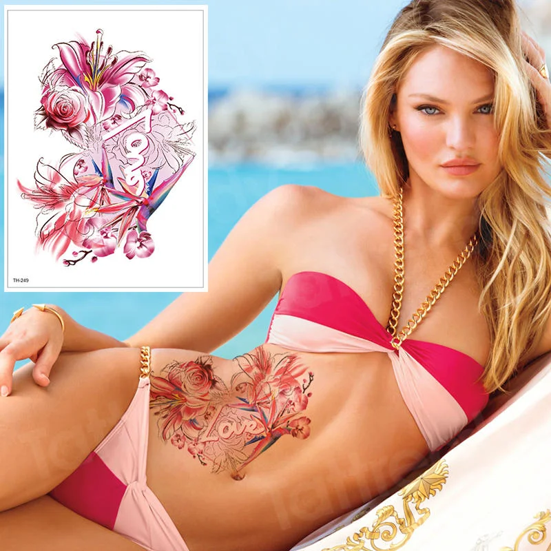 waterproof tattoo stickers bikini peony tattoo & body art flower rose tattoo fake water transfer tattoo temporary tatoo leg arm