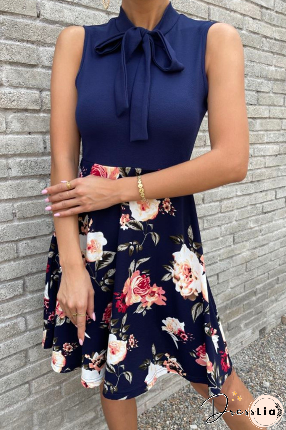 Fashion Print Bandage O Neck Cake Skirt Dresses(4 colors)