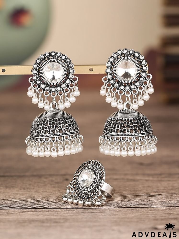 3pcs Faux Pearl Decor Jhumka Jewelry Set