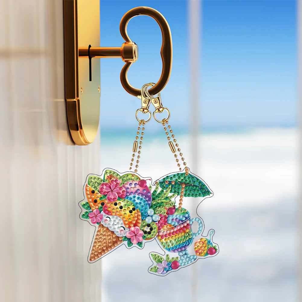 6Pcs Double Sided Special Shaped Ice Cream Diamond Painting Keychain for Adults