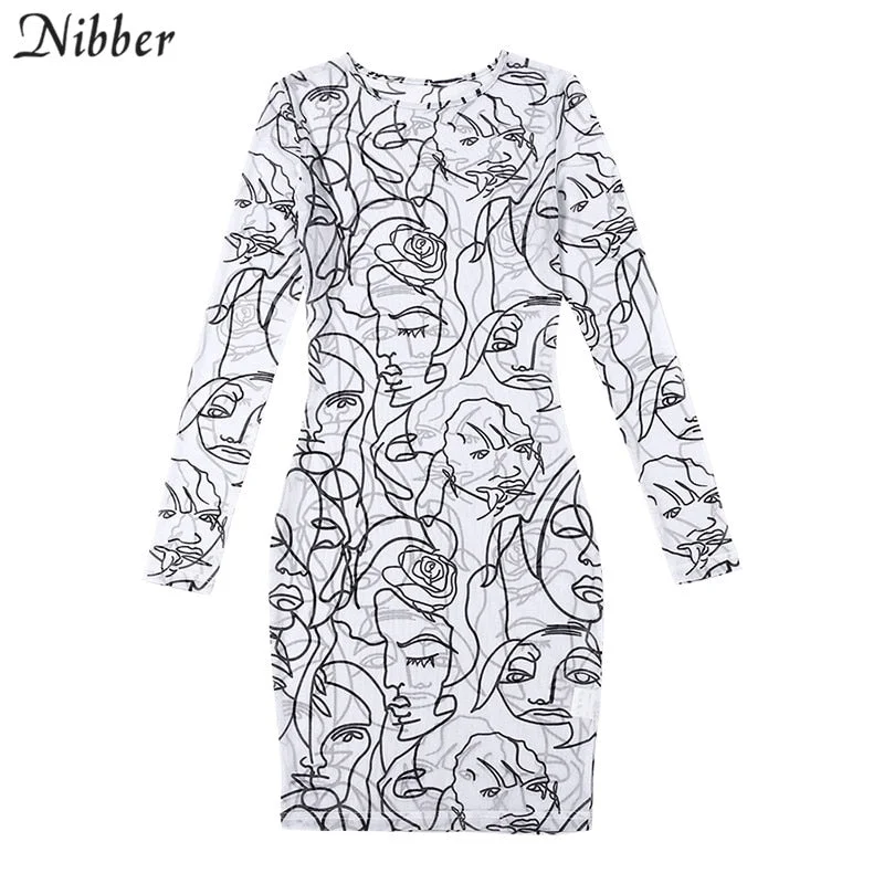 Nibber Retro tribal ethnic wind mesh dress for women summer thin gihg street casual wear 2020 Slim Soft bodycon mini dress mujer