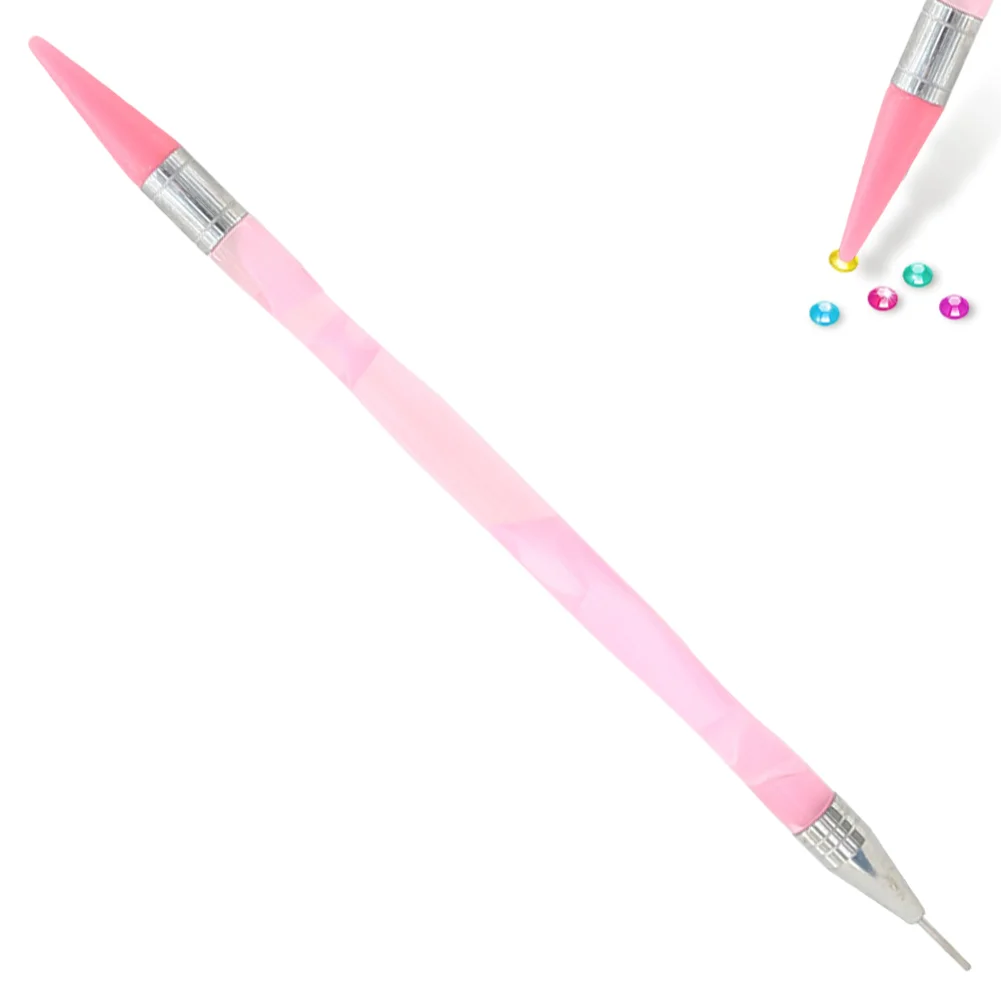 Pink Double-End Manicure Point Drill Pen with Clay Glue Tips Nail Art Tool
