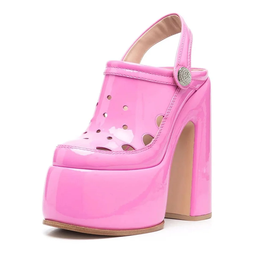 Patent Leather Slingback Rhinestone Embellished Platform Mary Janes