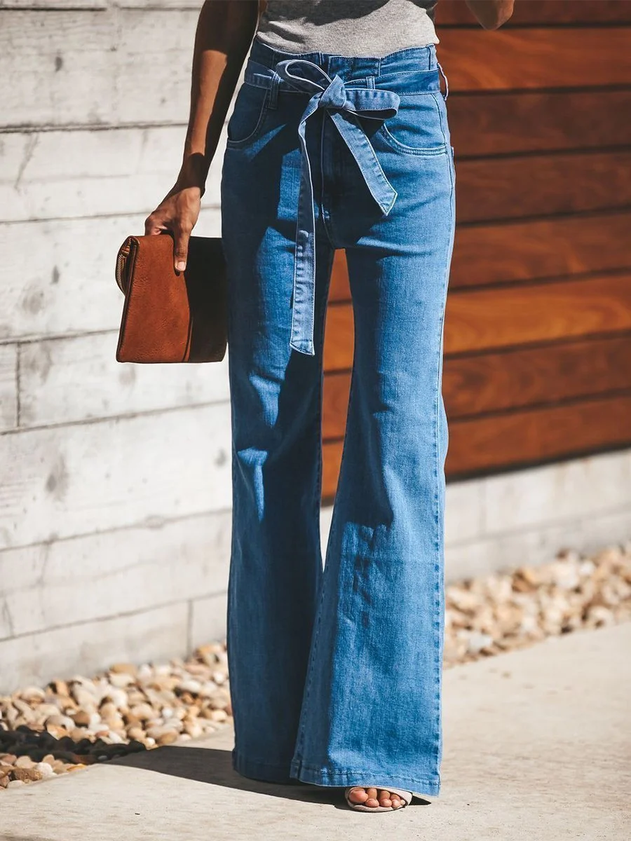 Tie Waist Flare Leg Jeans