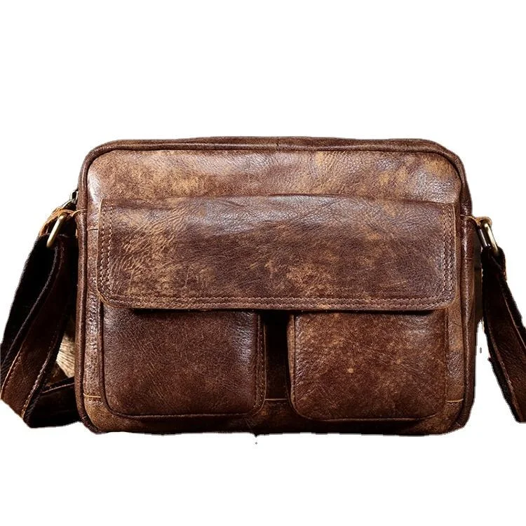 Retro Crazy Horse Leather Men's Briefcase Messenger Bag