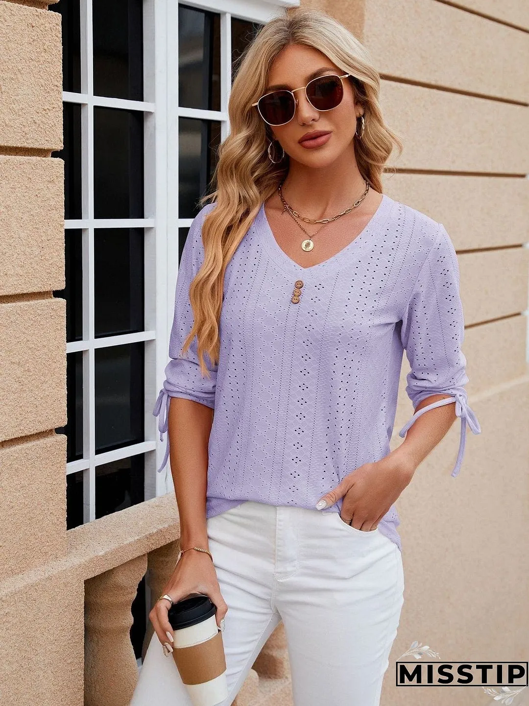 Short Sleeve Mock Neck T-Shirt with Side Slits