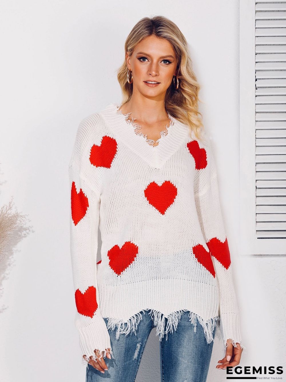 Long Sleeve Graphic V Neck Sweater | EGEMISS