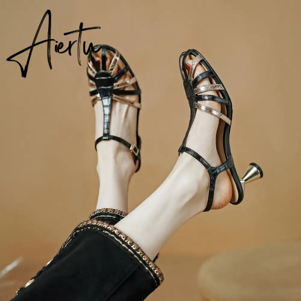 Elegant Thin High Heels Women Sandals Summer Fashion Narrow Band Ankle Strap Mature Office Ladies Party Shoes Woman  New Aiertu