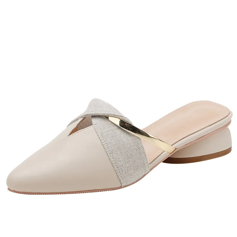 Breakj Breakj Half Slippers Women's Summer Wear 2025 Summer New Shoes Pointed Flat Bottom Muller Cool Slippers Half-To-Single Shoes