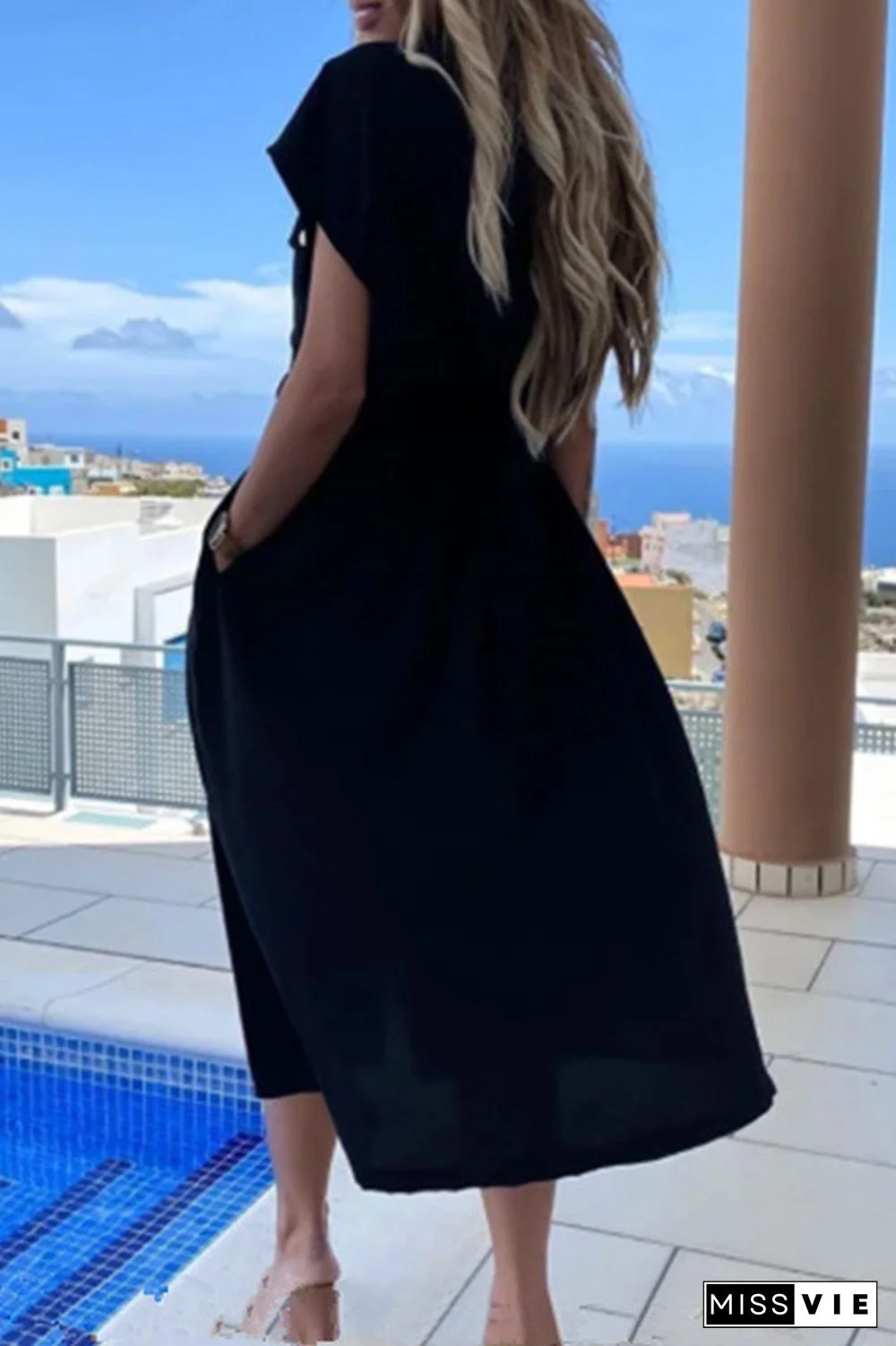 Fashion Elegant Solid Frenulum Buckle POLO collar A Line Dresses(3 colors)