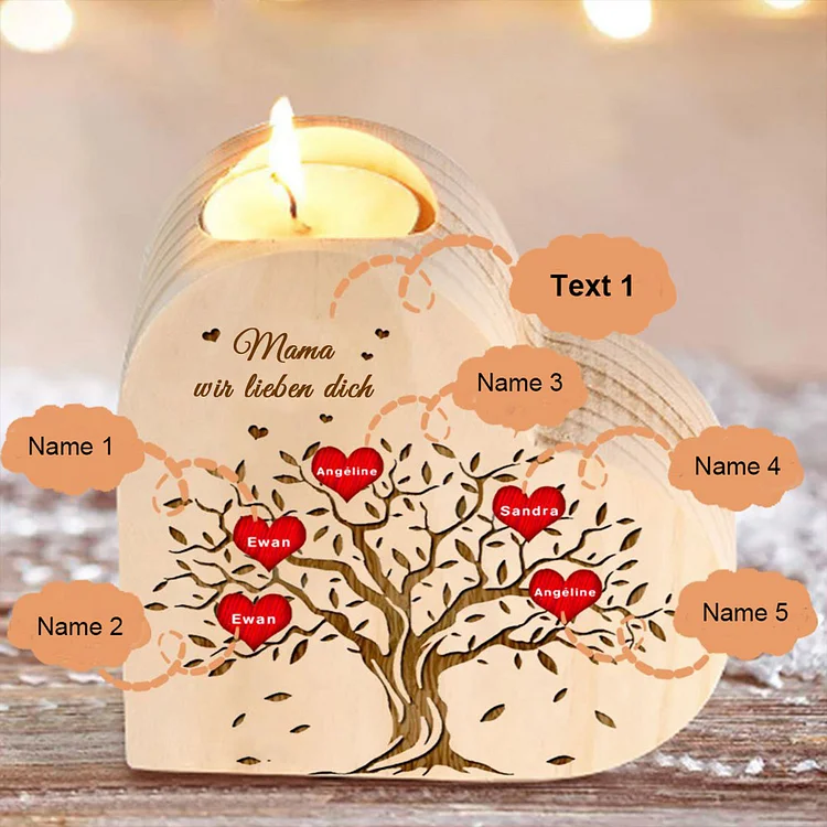 Personalisierte 5 Namen Text Herzform Kerzenhalter- Familie Kerzenhalter