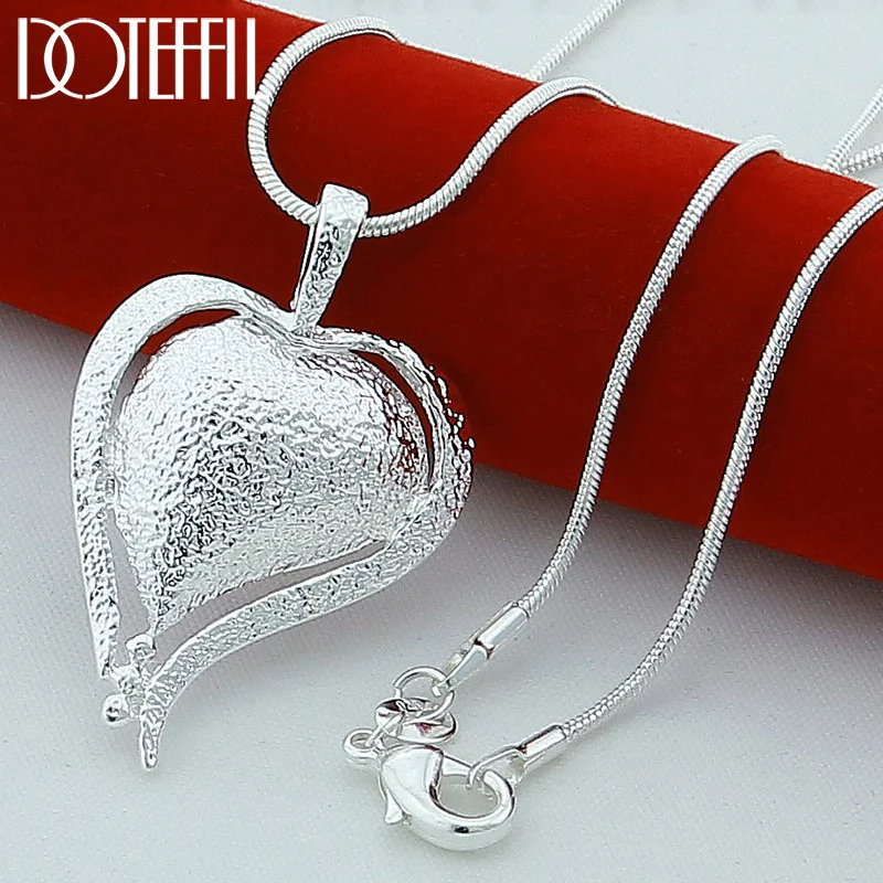 DOTEFFIL 925 Sterling Silver Heart Pendant Necklace 18 inch Snake Chain For Woman Jewelry