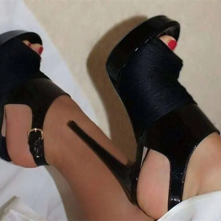Women's Black Peep Toe Buckle Slingback Heels Sandals |FSJ Shoes