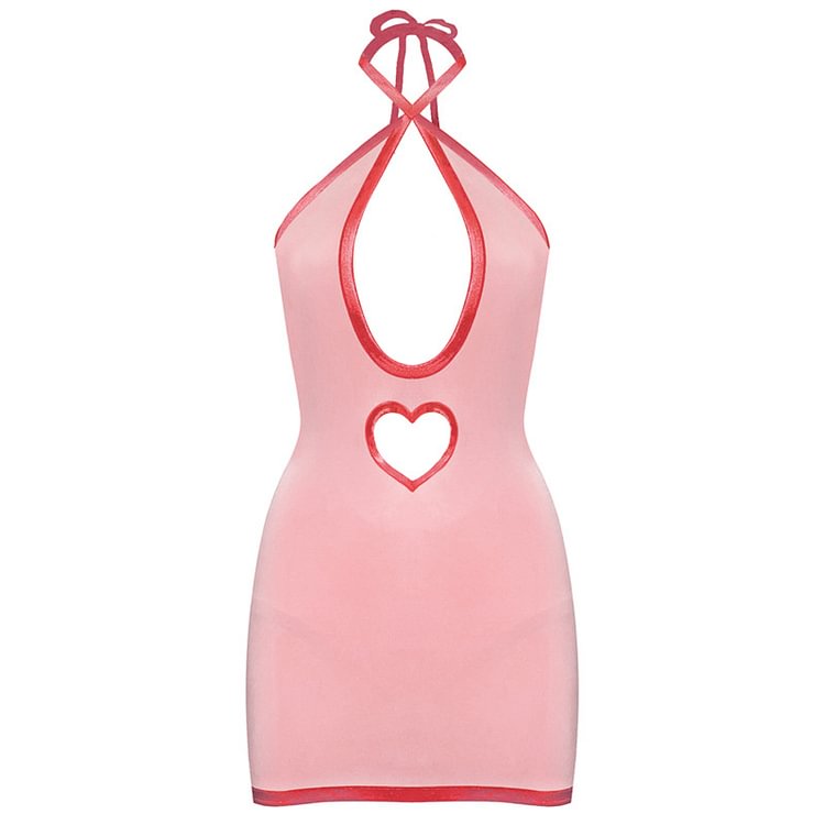 Pink Heart Cutout Piping Tie Halter 