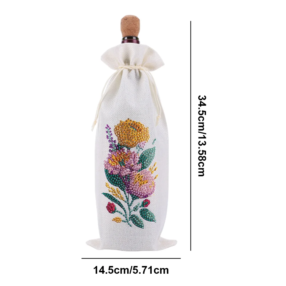 DIY Flower Diamond Painting Burlap Wine Gift Bags Label Liquor Bottle Covers
