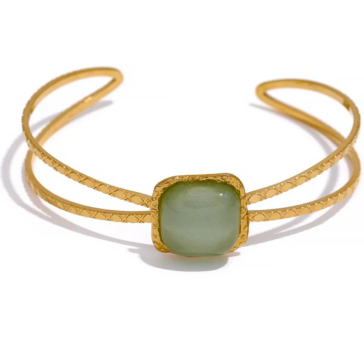 Summer Green Natural Stone Open Bracelet Bagnle