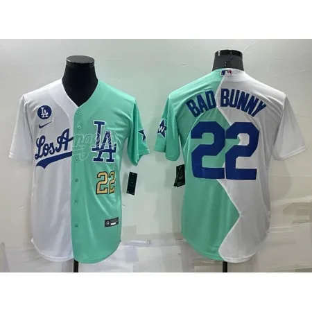 Men's Los Angeles Dodgers #22 Bad Bunny 2022 All-Star White/Green Cool Base Stitched Baseball Jersey 6KYD