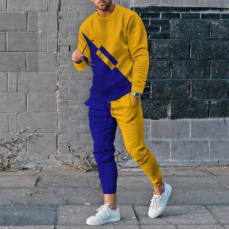 Geometric Color Block Print Tracksuit Two Piece Set