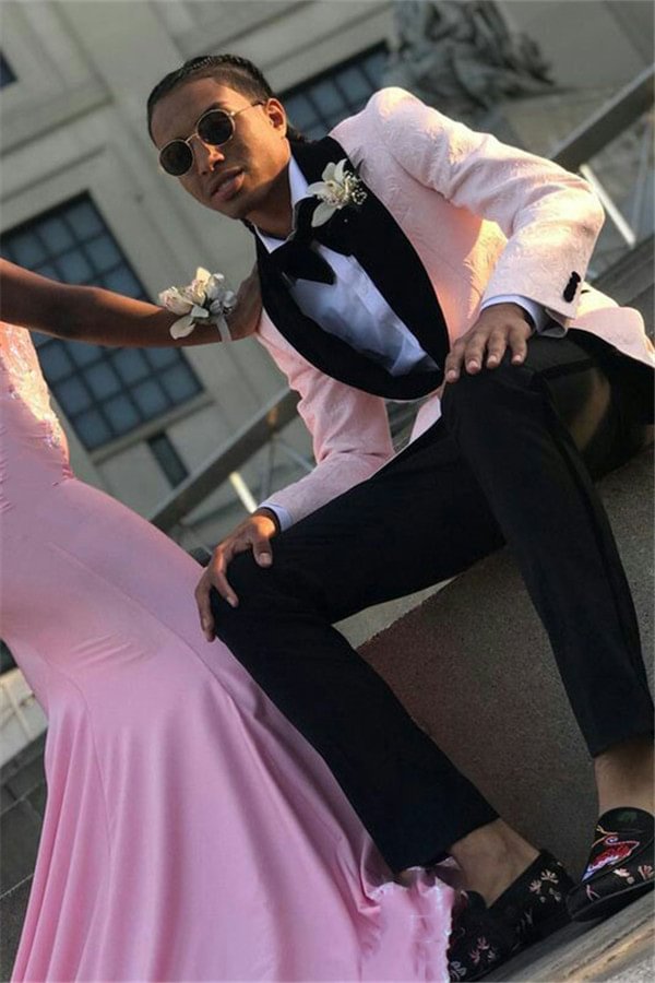 Jacquard One Button Prom Suit Fashion Pink Shawl Lapel With Online | Ballbellas Ballbellas