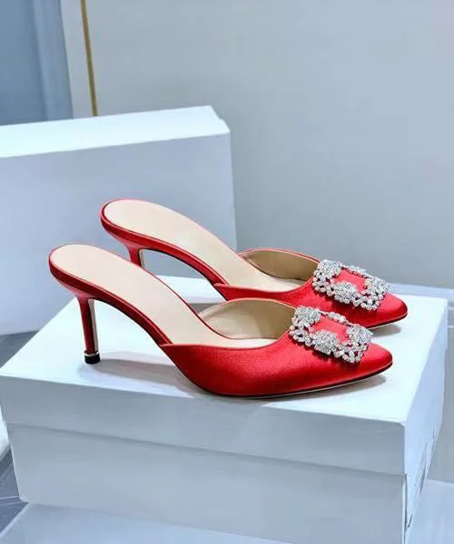 Elegant Versatile Red Zircon Stiletto Slide Sandals
