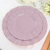 10 Pack | 9" Lavender Lilac Hard Plastic Dinner Plates with Gold Ruffled Rim, Heavy Duty Disposable Dinnerware