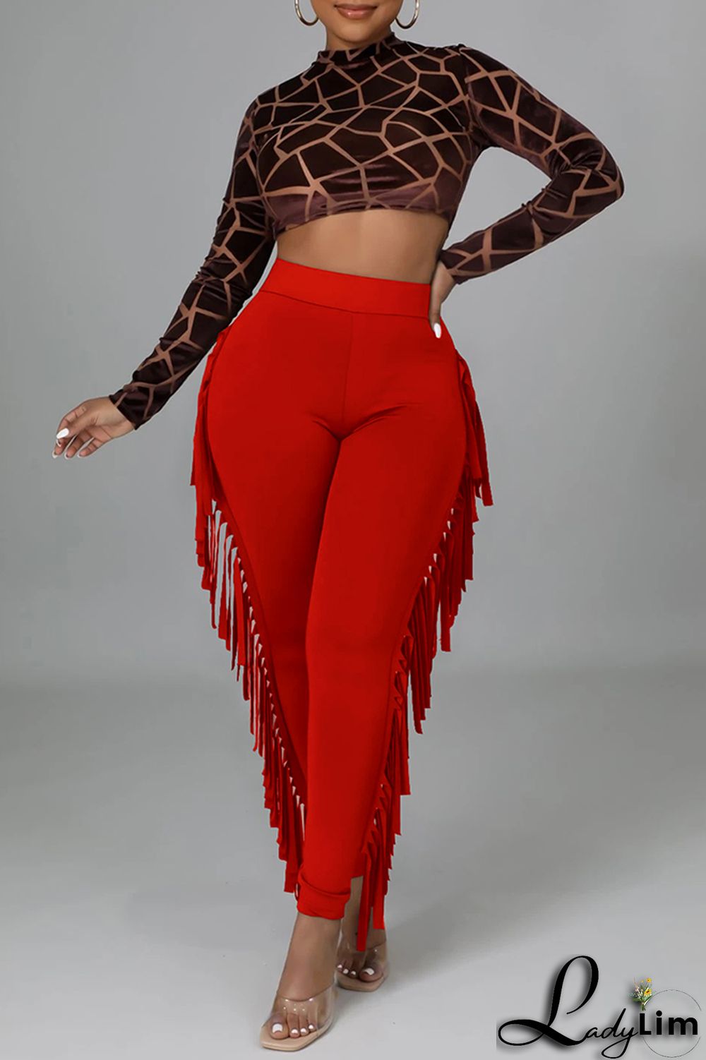 Black Fashion Casual Solid Tassel Regular High Waist Pencil Trousers