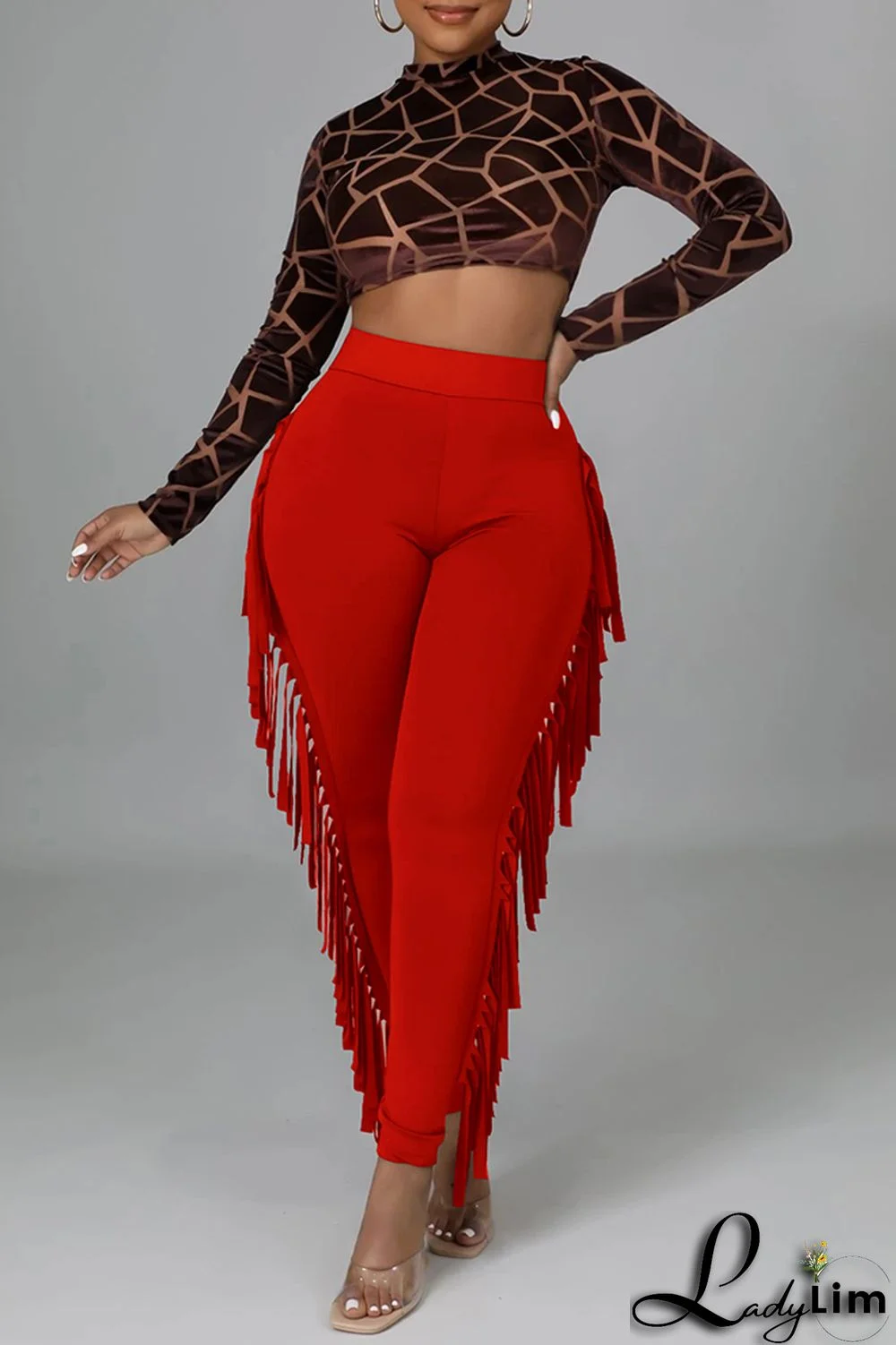 Black Fashion Casual Solid Tassel Regular High Waist Pencil Trousers