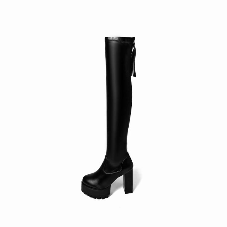 GOOSHOE Round Toe Platform High Chunky Heels Over-knee Long Boots