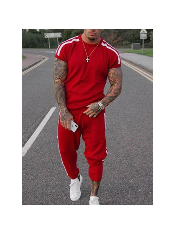 Round neck casual solid color mens suit