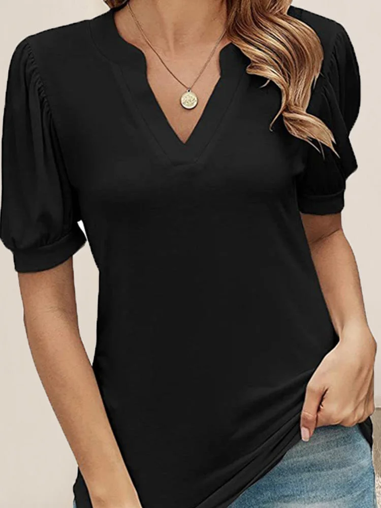 Women's Short Sleeve V-neck Pure Color Top