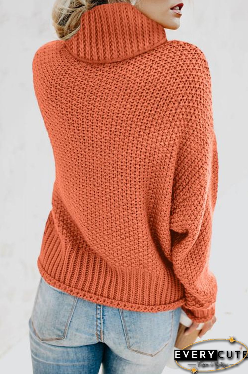 Orange Turtleneck Balloon Long Sleeve Pullover Sweater