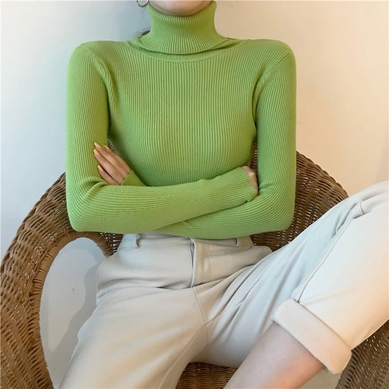 Autumn Solid Color Basic Versatile Turtleneck Sweater Thick Winter Long Sleeve Classic Knitted Bottoming Shirt Women Top 16674
