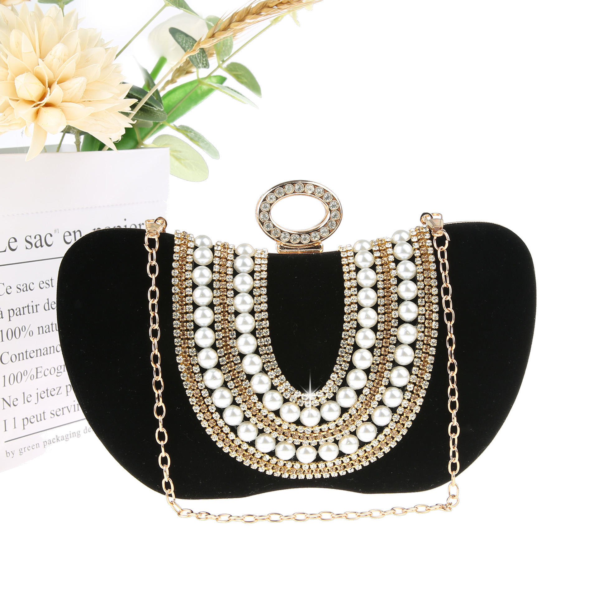 Velvet Sparkling Rhinestone Pearl Evening Bag | Oxredo Shop Ramadan Sale