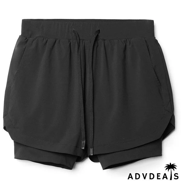 Men Casual Sports Breathable Double-Layer Quick-Drying Shorts