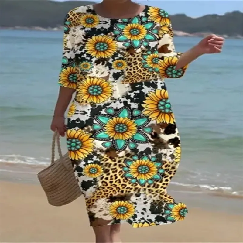 Churchf Churchf New Women's Floral Art Print Leisure Vacation Dress